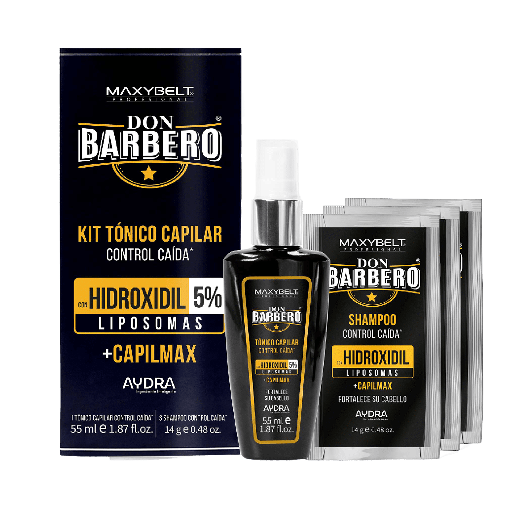 KIT TONICO CAPILAR HIDROXIDIL LIPOSOMAS *55ML+3 UNDS SH.HIDROXIDIL*14ML DON BARBERO